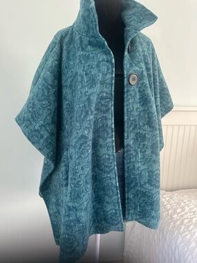 VINTAGE LE MODA TEAL FLEECE CAPE PONCHO – ONE SIZE